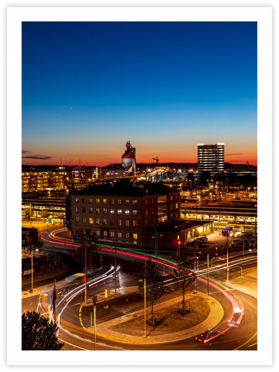 Fotokonst kvällsljus över Göteborg